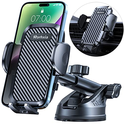 Rorhxia 3-in-1 Phone Mount for Car [2025 Most Stable and Flexible Suction Cup] Vent Dashboard Windshield Cell Phone Holder Car Fit for iPhone, Samsung, All Phone - color: Black