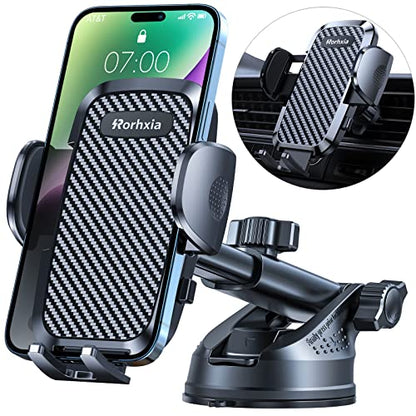 Rorhxia 3-in-1 Phone Mount for Car [2025 Most Stable and Flexible Suction Cup] Vent Dashboard Windshield Cell Phone Holder Car Fit for iPhone, Samsung, All Phone - color: Black