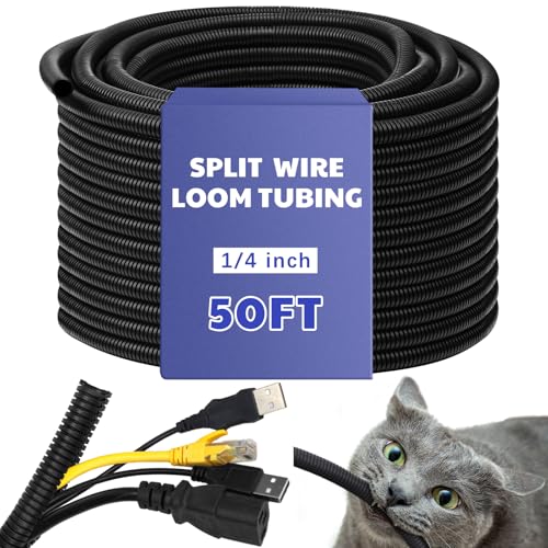 Kanayu 1/4''-50 Ft Split Wire Loom Tubing, Black Flame Retardant - color: Black, size: 1/4''-50 Ft