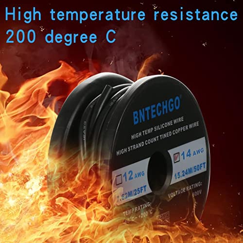 BNTECHGO 14 Gauge Silicone Wire Black 50ft Stranded Tinned Copper Wire - color: Black, size: silicone wire 50ft
