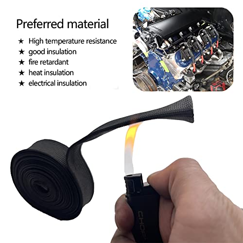 Spark Plug Wire Heat Shield 1" IDX10' Fiberglass Wrap Heat Sleeve Adjustable Fuel Line Heat Shield for Car&Auto Wire Loom Protection (Black) - color: black, size: 1" IDX10'