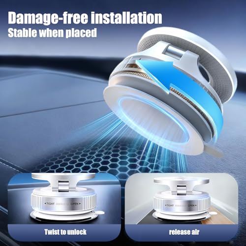 Upgraded Vacuum Magnetic car PhoneHolder, Strongest Suction Cup Phone Holder, 720°Foldable car Holder, Suitable forCars/Mirrors/Smooth Surface, Compatible withiPhone and Android (White) - color: White