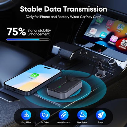 Wireless CarPlay Adapter for iPhone, 2026 Wired to Wireless CarPlay Dongle, Plug & Play USB-C Adapter, 5.8GHz WiFi, Bluetooth 5.3, Auto Connect, Low Latency, for Cars 2015+