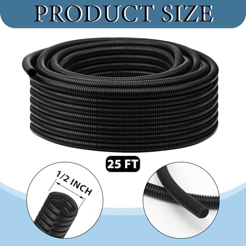 Kanayu 1/2''-25 Ft Split Wire Loom Tubing, Black Flame Retardant - color: Black, size: 1/2''-25 Ft