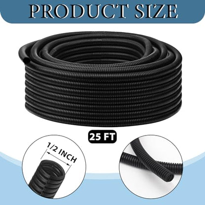 Kanayu 1/2''-25 Ft Split Wire Loom Tubing, Black Flame Retardant - color: Black, size: 1/2''-25 Ft