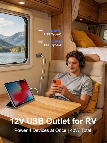 12V USB Outlet RV Wall Mount Panel: 40W 4 Ports USB Socket Car Charger 2PCS