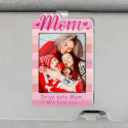 Pink Car Visor Picture Frame for Mom, Drive Safe Photo Clip - color: pink