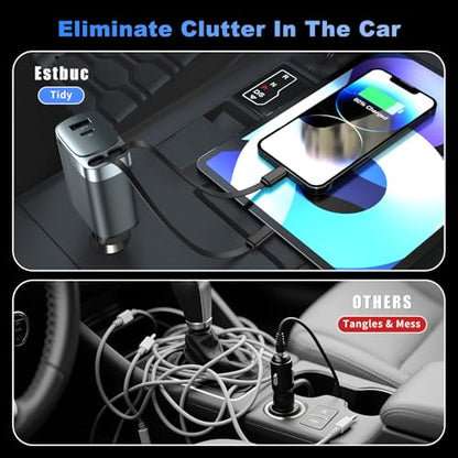 84W Retractable Car Charger, 4-in-1 Car Charger Adapter USB C Fast Charge - size: 1 Pack