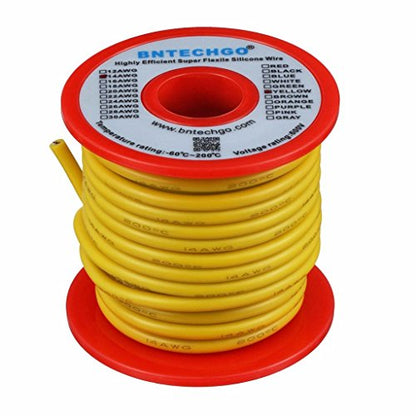 BNTECHGO 14 Gauge Silicone Wire Yellow 25ft Stranded Tinned Copper Wire - color: Yellow, size: silicone wire 25ft