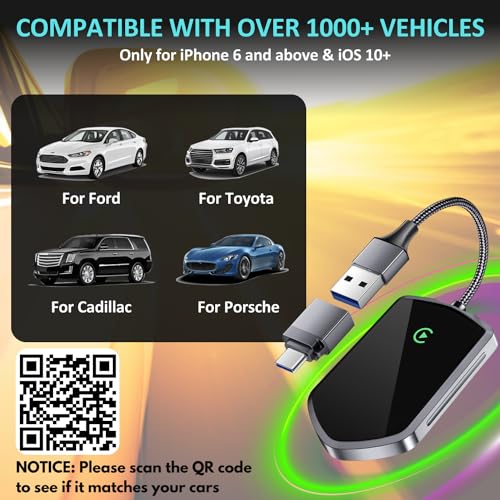 Wireless Carplay Adapter, Converts Wired to Wireless Carplay 2024 Upgrade Dongle for Play Carplay&Wireless Control Plug, Fit for Cars 2017+ & for Apple iPhone iOS 10+, Easy Operation
