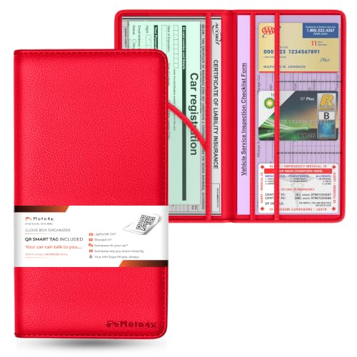 Insurance and Registration Holder, Red Premium PU Leather Glove Box Folder - color: Red