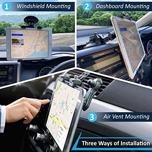 3-in-1 Heavy Duty Dashboard Tablet Holder for Car, Windshield Suction Cup Car Mount & Air Vent Mount for Truck Car for iPad Pro, iPad mini, Galaxy Tab for All iPad 6"- 12.9" Tablets