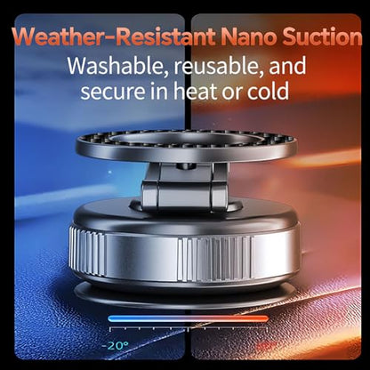 Compatible MagSafe Car Mount - GEATEE Vacuum Magnetic Phone Holder for Car, 360° Adjustable Foldable Car Dash Mount, Reinforced 110+LBS Suction Phone Mount for iPhone 17/16/15/14/13/12&Android, Carbon