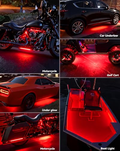 Keiurot 12V Led Light Strip for Car Motorcycle Golf Cart 12.5In Red 4Pack - color: Red Led Strip