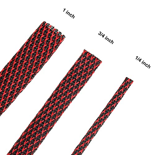 Boao 50ft PET Expandable Braided Cable Sleeve, Wire Loom Braid Sleeving with 127 Pieces Shrink Tube for Audio Video and Other Home Device Cable Automotive Wire(1 Inch, 1/4 Inch, 3/4 Inch,Red) - color: Red, size: 1 Inch, 1/4 Inch, 3/4 Inch