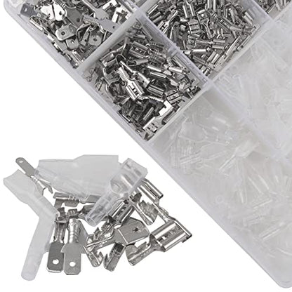 720Pcs 2.8/4.8/6.3mm Quick Splice Male Female Wire Spade Connector Crimp Terminal Block Assortment Kit with Insulating Sleeve for Electrical Wiring Car Audio Speaker