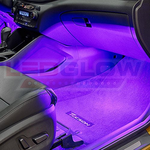 LEDGlow 4pc Purple LED Interior Footwell Lighting Kit w/Cigarette Adapter