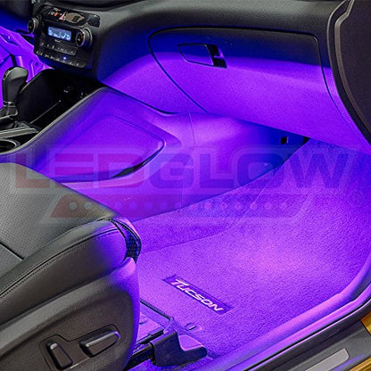 LEDGlow 4pc Purple LED Interior Footwell Lighting Kit w/Cigarette Adapter