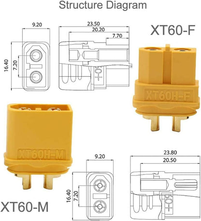 12 Pair XT60H Connectors (XT60 Upgrade), XT60H Male Female Bullet Connectors Power Plugs with Sheath for Lipo Battery RC Planes Cars