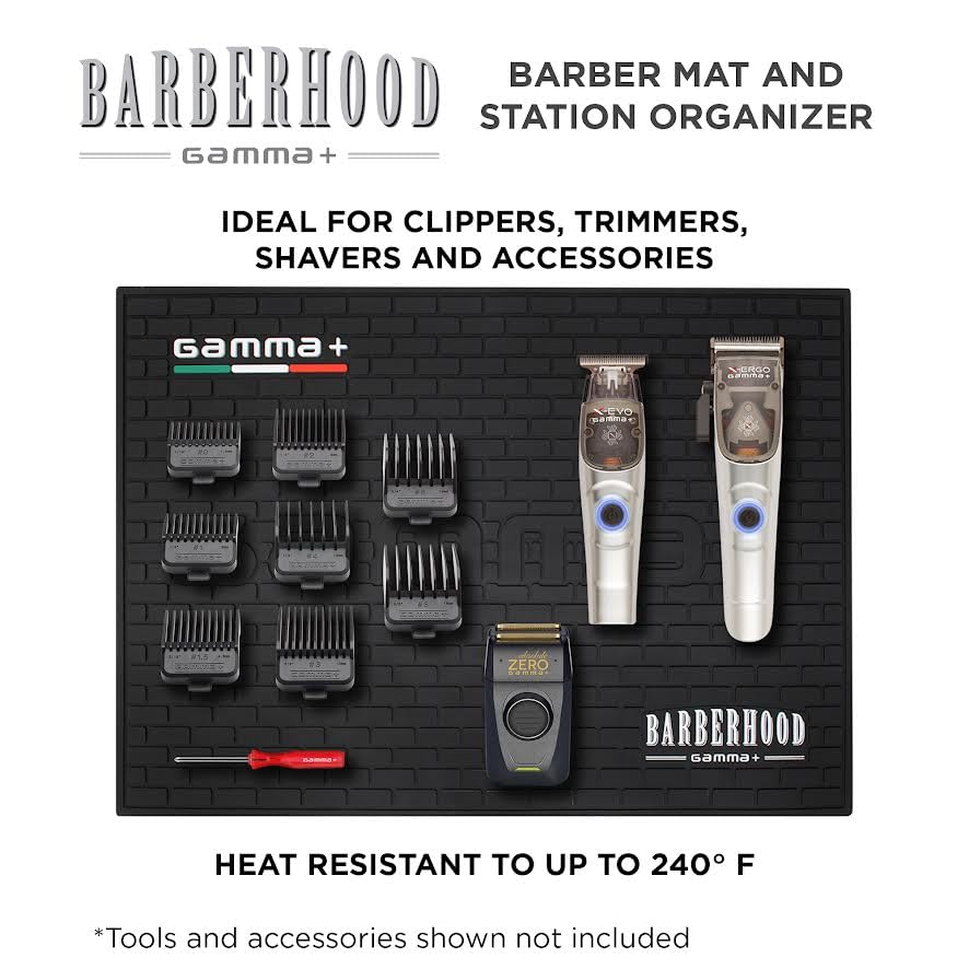 GAMMA+ Professional Barber Appliance Magnetic Mat and Station Organizer, Anti-Slip, Durable Hair Styling Tools - color: Black Rubber Barber Mat