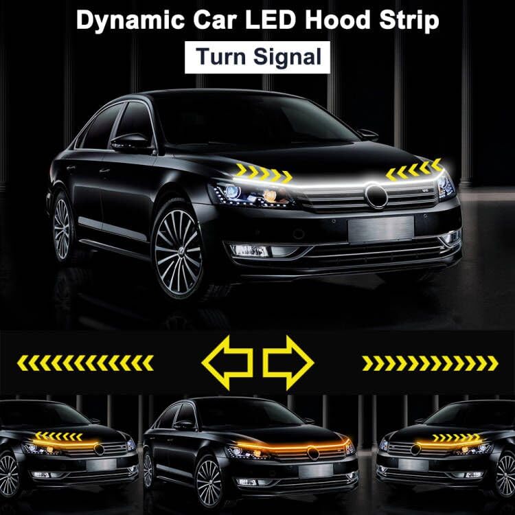 Flexible 59 Inch LED Strip Lights - Waterproof Car Hood Daytime Running Light Strip with Turn Signal for Trucks, Cars (White) - color: yellow/white, size: 59 Inch