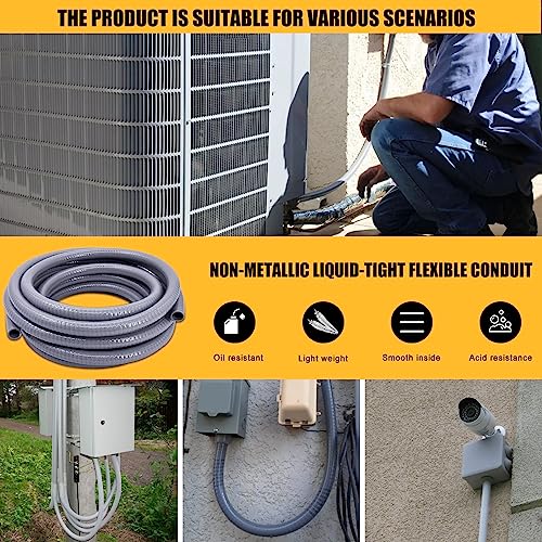Liquid-Tight Conduit 1inch 25 Foot, Flexible Non Metallic Liquid Tight Electrical Conduit and Connector Kit, with 5 Straight and 3 90-Degree Connector Fittings, 1" Dia - size: 1inch 25Ft