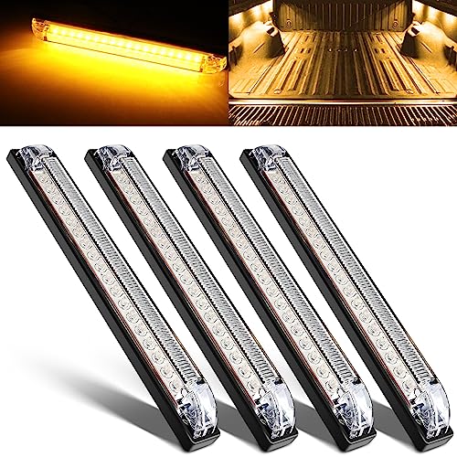 nifeida 8" Clear Lens 18LED Amber Yellow Utility Strip Light Bar Surface Mount for 12V Marine Boat RV Exterior Light Slim Line Pickup Truck Under Hood Lights Grill Marker Lights [Pack of 4] - color: Amber