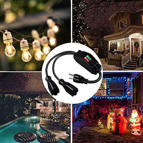 2 Way Extension Cord with On/Off Switch, 3 Prong Outdoor Extension Cord Splitter, Heavy Duty SJTW 14AWG 15A/125V and 18AWG 10A/125V Power Cord (1.6 Ft, Black) - size: 1.6 Ft