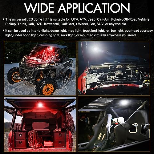 UTV Dome Light, Rfroad lighting 12v UTV LED Interior Dome Lights Universal Roll Bar Mount Led Lights Utility Roll Cage Map Light for UTV ATV Polaris Ranger RZR Can-Am SXS Golf Cart Cab - White/Red - color: Red and white