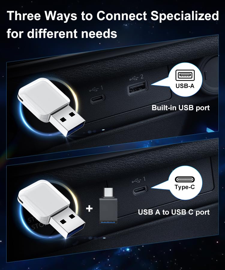 Apple Wireless CarPlay Adapter, MFi Certified CarPlay Dongle with USB/USB-C Port, Compact Design for Cars with Built-in Wired CarPlay, Wired CarPlay to Wireless for iPhone, Plug and Play