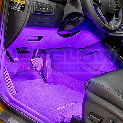 LEDGlow 4pc Purple LED Interior Footwell Lighting Kit w/Cigarette Adapter