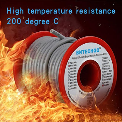 BNTECHGO 14 Gauge Silicone Wire Gray 40ft Stranded Tinned Copper Wire - color: Gray, size: silicone wire 40ft