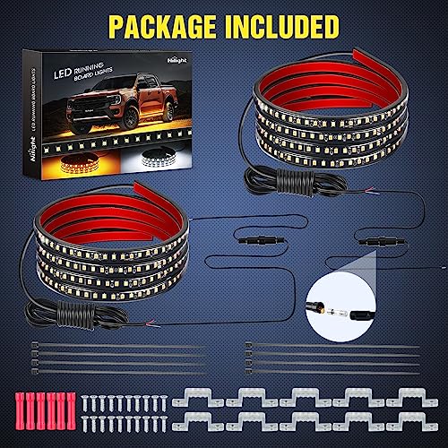 Nilight 트럭 LED 러닝 보드 조명 2피스 177.8cm(70인치) LED 사이드 메이커 조명 216개의 LED 화이트 커티시 라이트 및 순차 앰버 방향 지시등 스트립 확장 및 승무원 택시 트럭 픽업용 - color: 177.8cm(70인치) 러닝 보드 조명 화이트/앰버