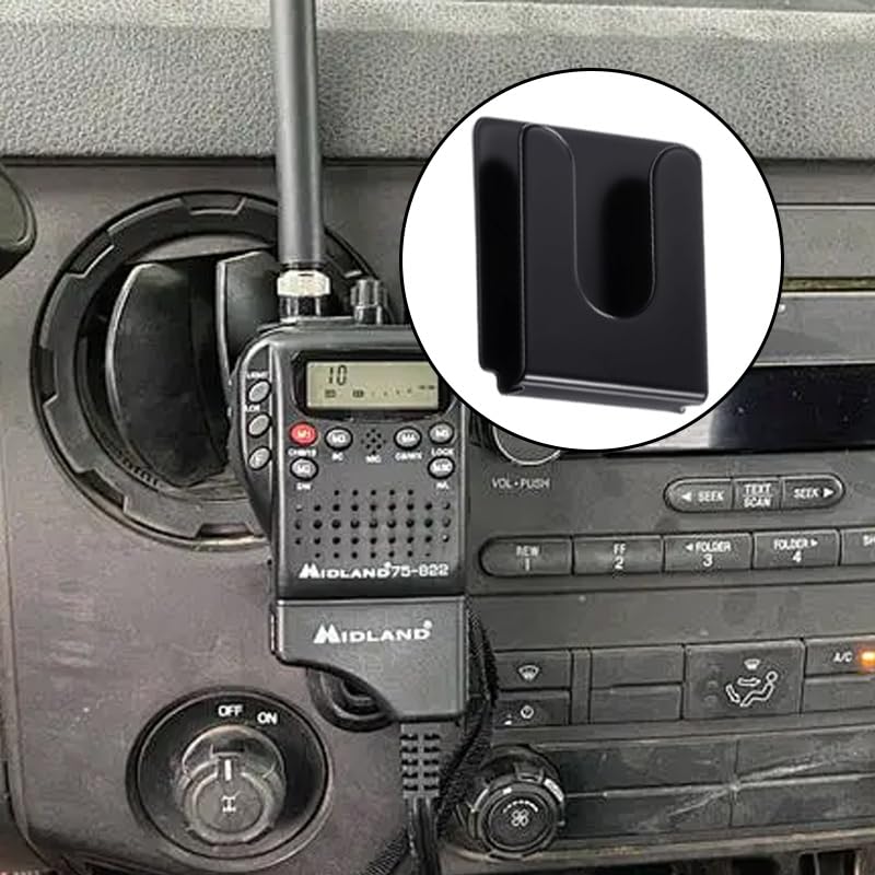 6 Pcs Black Radio Microphone Hanger with Adhesive Back, Universal CB Mic Holder Mount for Car Truck RV, Metal Clip Holder for Home Office Use (36x30x9mm)