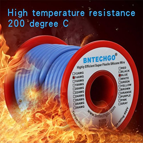 BNTECHGO 14 Gauge Silicone Wire Blue 40ft Stranded Tinned Copper Wire - color: Blue, size: silicone wire 40ft