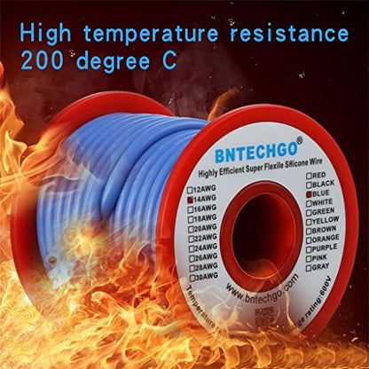 BNTECHGO 14 Gauge Silicone Wire Blue 40ft Stranded Tinned Copper Wire - color: Blue, size: silicone wire 40ft