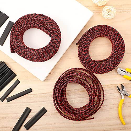 Boao 50ft PET Expandable Braided Cable Sleeve, Wire Loom Braid Sleeving with 127 Pieces Shrink Tube for Audio Video and Other Home Device Cable Automotive Wire(1 Inch, 1/4 Inch, 3/4 Inch,Red) - color: Red, size: 1 Inch, 1/4 Inch, 3/4 Inch