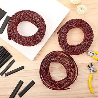 Boao 50ft PET Expandable Braided Cable Sleeve, Wire Loom Braid Sleeving with 127 Pieces Shrink Tube for Audio Video and Other Home Device Cable Automotive Wire(1 Inch, 1/4 Inch, 3/4 Inch,Red) - color: Red, size: 1 Inch, 1/4 Inch, 3/4 Inch