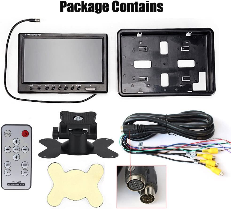 Hikity 9 Inch Backup Camera Monitor Only Quad Split Screen - size: 9 Inch+Control Line