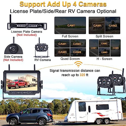 AMTIFO Wireless RV Backup Camera System - 2 HD 1080P Cameras with 7" Split-Screen Monitor,Compatible with Furrion Pre-Wired RVs,Loop Recording,Night Vision,Easy Install for Trailers Campers Trucks - size: 7 Inch - 2 Cameras