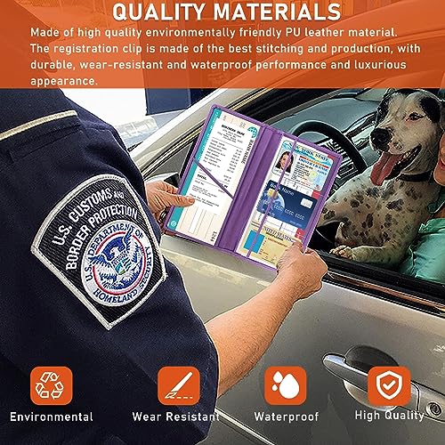 Kewucn Car Registration and Insurance Card Holder, Leather Auto License Document Glove Box Compartment Organizer, Essentials Vehicle Wallet Case for Driver License, ID Card (Purple) - color: Large-Purple