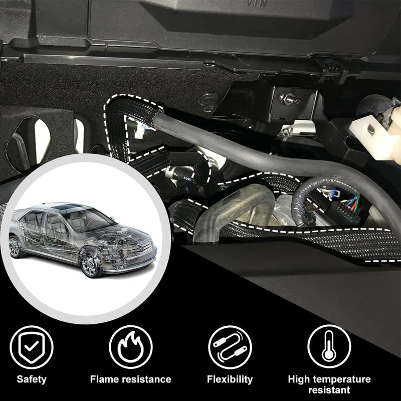 25ft-1/4inch PET Expandable Braided Sleeving Wire Loom Cable Sleeves Automotive Wire Sleeve Cable Management Wrap Wire Protector Tubing Desk Wire Organizer for Home, Office, Audio HDMI Cable, Black