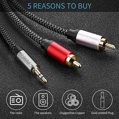 3.5mm to 2RCA Audio Cable 1.5ft,Nylon-Braided 3.5mm AUX to 2RCA Audio Cable for Stereo Receiver Speaker Smartphone Tablet HDTV MP3 Player & More Stereo Cable Audiophiles Headphone 2RCA Cable - size: 1.5ft/0.5M