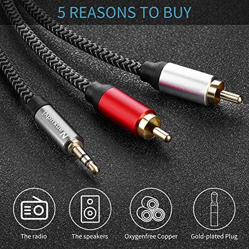 3.5mm to 2RCA Audio Cable 10ft,Nylon-Braided 3.5mm AUX to 2RCA Audio Cable for Stereo Receiver Speaker Smartphone Tablet HDTV MP3 Player & More Stereo Cable Audiophiles Headphone 2RCA Cable - size: 10FT/3M