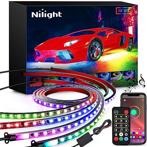 Nilight 4Pcs Car Underglow Neon Accent Strip Lights 256 LEDs RGBIC Multi Color DIY Sound Active Function Music Mode with APP Control and Remote Control Underbody Light Strips, 2 Years Warranty - color: Underglow Light RGBIC Multi Color 4Pcs