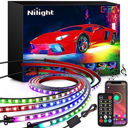 Nilight 4Pcs Car Underglow Neon Accent Strip Lights 256 LEDs RGBIC Multi Color DIY Sound Active Function Music Mode with APP Control and Remote Control Underbody Light Strips, 2 Years Warranty - color: Underglow Light RGBIC Multi Color 4Pcs