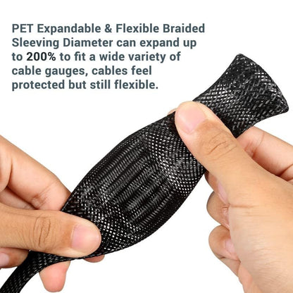Aibole 100ft 1/4 inch PET Expandable Braided Cable Sleeve Wire Loom, Wire Sleeving for Home Device Cable Automotive and Engine Bay - Black
