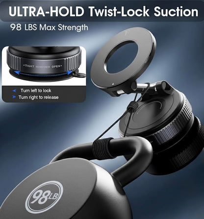 2026 Upgraded Pro Ultra-Suction Magnetic Phone Mount - Reinforced 360° Vacuum Holder for MagSafe, iPhone & Android (Ready for Car, Gym, Mirror, Home & More)