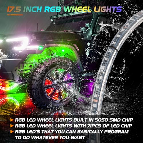 Nilight 4PCS 17.5inch Double Row LED Wheel Ring Light RGB with APP & Remote - color: RGB-Double Row, size: 17.5inch