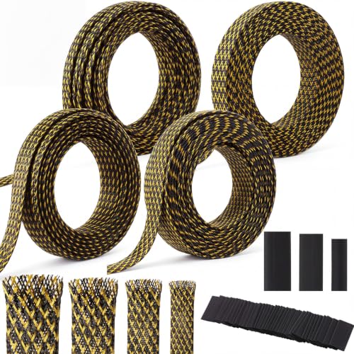 Tatuo 151 ft Braided Cable Sleeve Expandable Wire Sheathing(Gold, Black) - color: Gold,Black, size: 151 ft